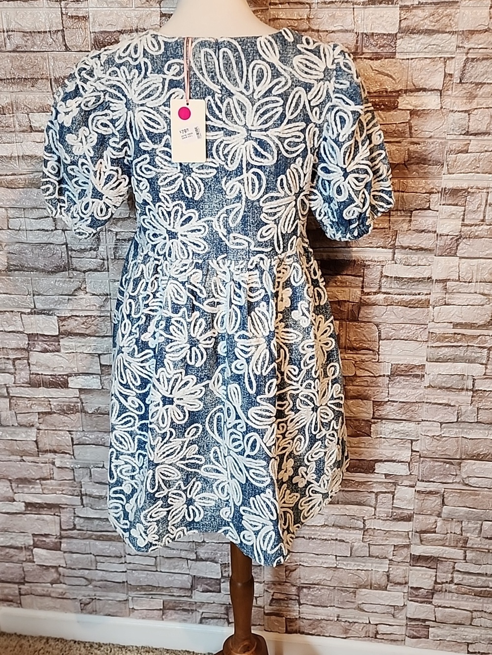 Entro Blue Puff Sleeve Lace Baby Doll Dress - Picture 3 of 13